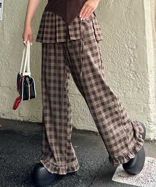 セール】フリフリのチェックパンツとプリーツの巻くやつのセット