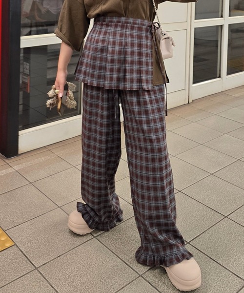 Alley Tokyo（アリートーキョー）の「フリフリのチェックパンツとプリーツの巻くやつのセット（その他パンツ・レディース・ボルドー/ブラウン・FREE）」の2枚目の写真