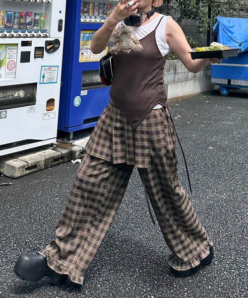 Alley Tokyo（アリートーキョー）の「フリフリのチェックパンツとプリーツの巻くやつのセット（その他パンツ・レディース・ボルドー/ブラウン・FREE）」の15枚目の写真