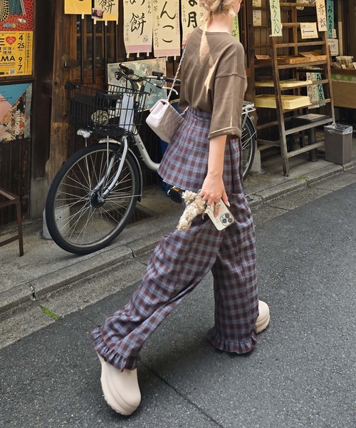 Alley Tokyo（アリートーキョー）の「フリフリのチェックパンツとプリーツの巻くやつのセット（その他パンツ・レディース・ボルドー/ブラウン・FREE）」の5枚目の写真