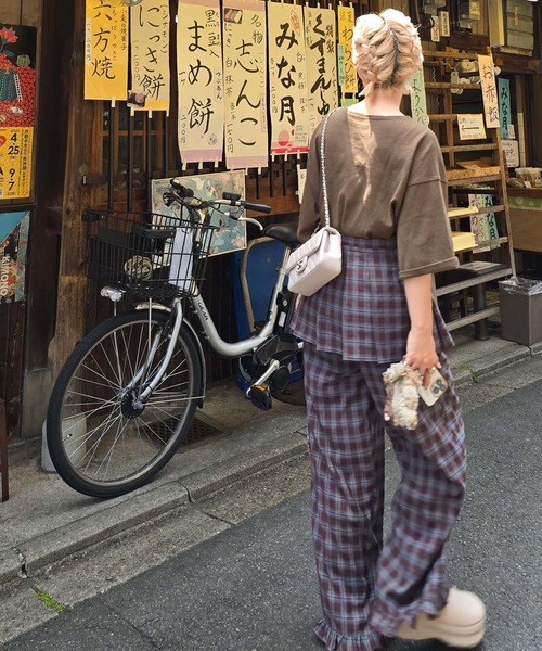 Alley Tokyo（アリートーキョー）の「フリフリのチェックパンツとプリーツの巻くやつのセット（その他パンツ・レディース・ボルドー/ブラウン・FREE）」の6枚目の写真