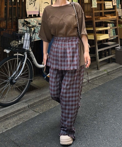 Alley Tokyo（アリートーキョー）の「フリフリのチェックパンツとプリーツの巻くやつのセット（その他パンツ・レディース・ボルドー/ブラウン・FREE）」の4枚目の写真