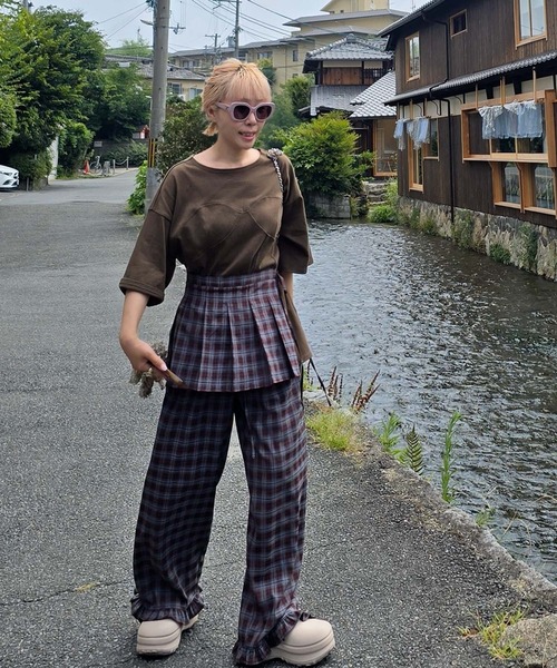 Alley Tokyo（アリートーキョー）の「フリフリのチェックパンツとプリーツの巻くやつのセット（その他パンツ・レディース・ボルドー/ブラウン・FREE）」の9枚目の写真