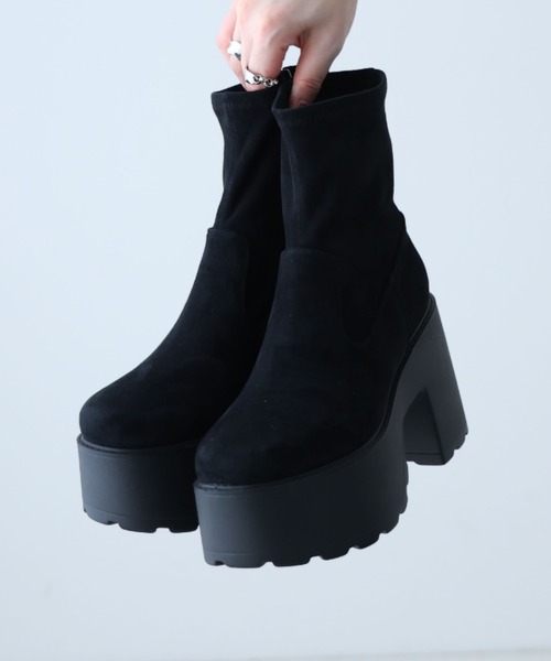 厚底プラットフォームチャンキーヒールストレッチブーツ ZOZOTOWN+