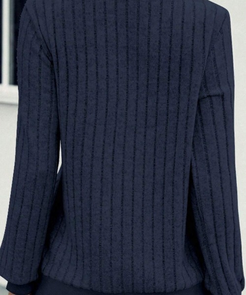cammie(キャミー)の「ワイドリブVネックトップス(Tシャツ/カットソー・レディース・ネイビー/ホワイト/ブラック・LARGE/MEDIUM)」の8枚目の写真