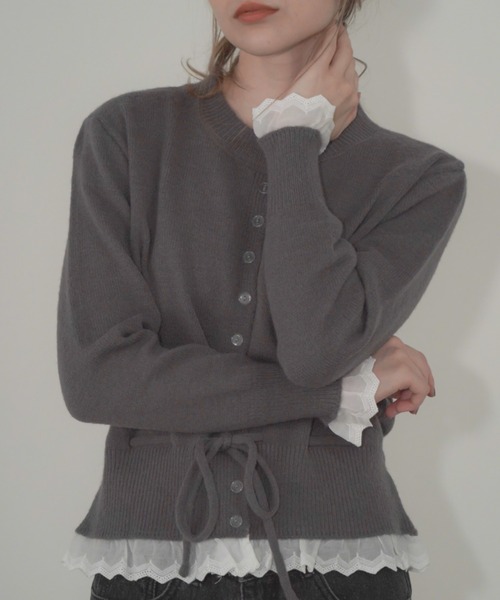 セール】レースドローストリングカーディガン / Lace-Trimmed