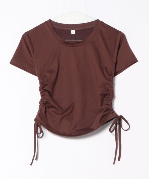 styiro（スタイロ）の「サイド絞りダブルフェイスチビTシャツ トップス ショート丈（Tシャツ/カットソー・レディース・ブラック/ブラウン/ホワイト・M/XL）」の4枚目の写真