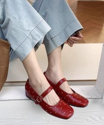 Mejoul（メジュール）の「ストラップ付  スクエアトゥスタッズフラットバレエシューズ（バレエシューズ）」