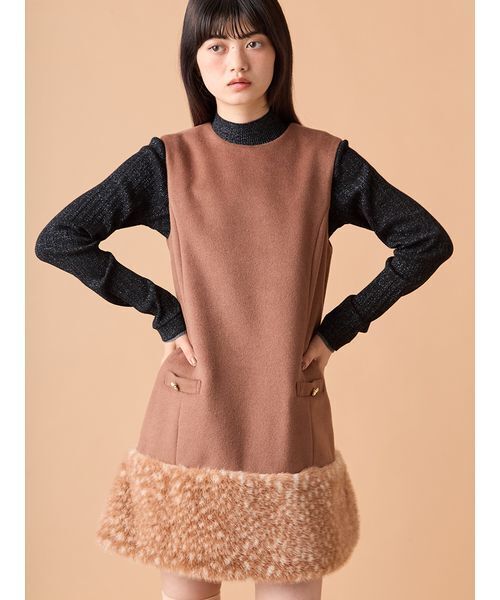 bunnylis ファーボレロ×チェックミニワンピ ファーボレロ×チェック