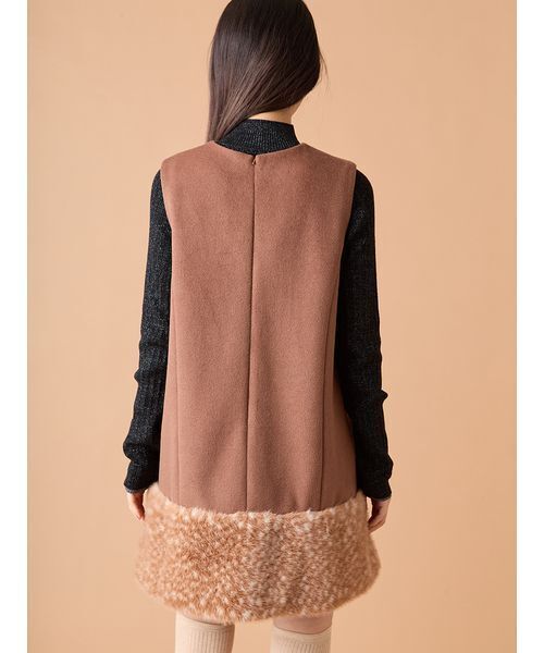 専用☆LEST LOSE❥ファーワンピ ダークブラウン 美品 ファードッキングミニワンピース（ワンピース）｜LILY BROWN（リリー