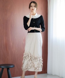 モチーフフリルタイトスカート