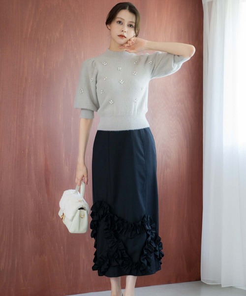 NOELA（ノエラ）の「モチーフフリルタイトスカート（スカート・レディース・ブラック/ベージュ/ブラウン・S/M）」の2枚目の写真