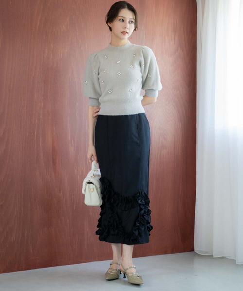 NOELA（ノエラ）の「モチーフフリルタイトスカート（スカート・レディース・ブラック/ベージュ/ブラウン・S/M）」の6枚目の写真