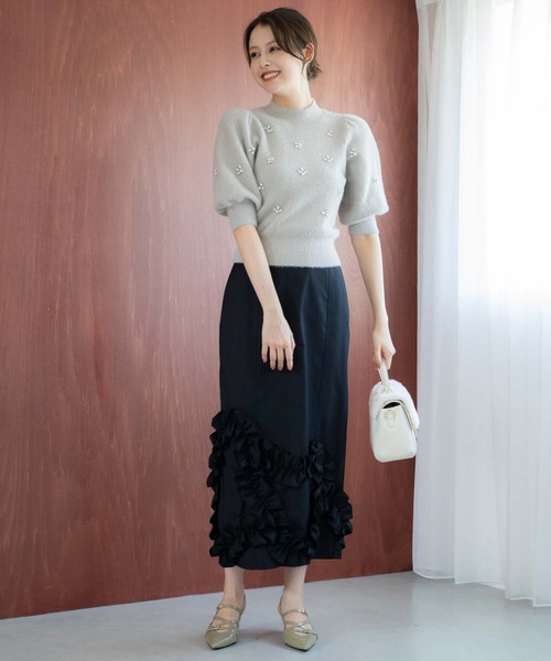 NOELA（ノエラ）の「モチーフフリルタイトスカート（スカート・レディース・ブラック/ベージュ/ブラウン・S/M）」の8枚目の写真