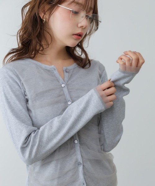 Bab（バブ）の「チュールギャザーカーディガン（カーディガン/ボレロ・レディース・ブラウン/ブラック/杢グレー/アイボリー・FREE）」の3枚目の写真