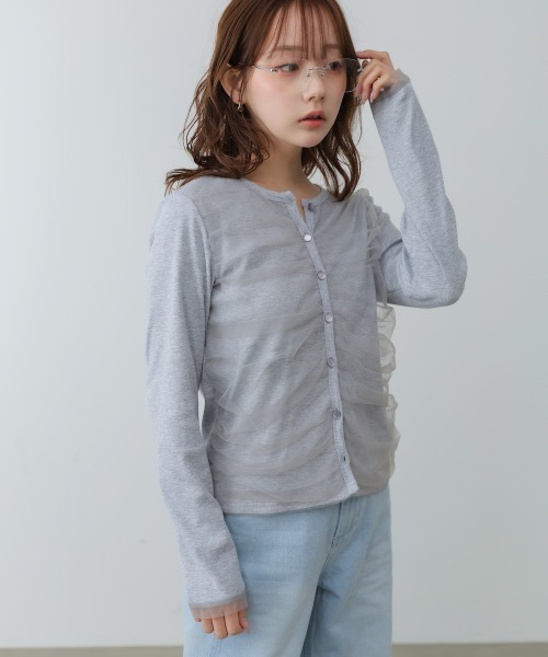 Bab（バブ）の「チュールギャザーカーディガン（カーディガン/ボレロ・レディース・ブラウン/ブラック/杢グレー/アイボリー・FREE）」の19枚目の写真