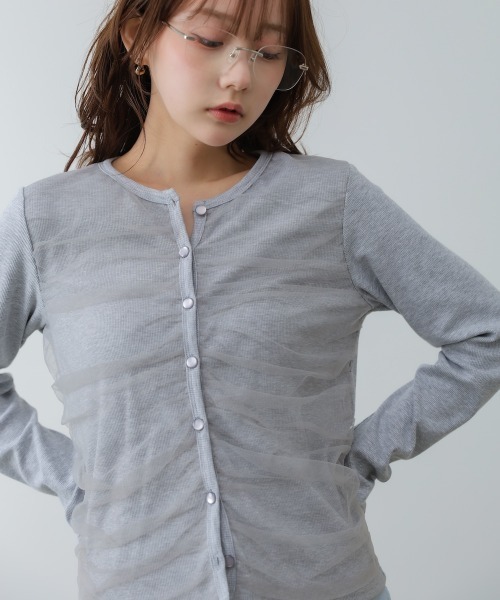 Bab（バブ）の「チュールギャザーカーディガン（カーディガン/ボレロ・レディース・ブラウン/ブラック/杢グレー/アイボリー・FREE）」の21枚目の写真