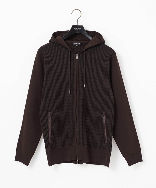 MICHEL KLEIN HOMME (ミッシェルクランオム)の「【セットアップ】ニットジップアップパーカー(パーカー・メンズ・ブラック/ライトグレー/ブラウン・MEDIUM/LARGE/X-LARGE)」の3枚目の写真