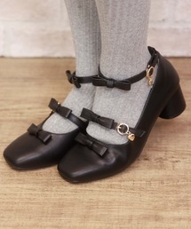 axes femme POETIQUE | スクエアトゥ連リボンパンプス(パンプス)