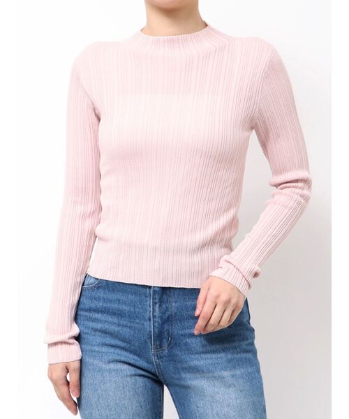 MERCURYDUO（マーキュリーデュオ）の「シアーランダムリブニット（ニット/セーター・レディース・オフホワイト/ダークブラウン/ベビーピンク/ブラック・FREE）」の4枚目の写真