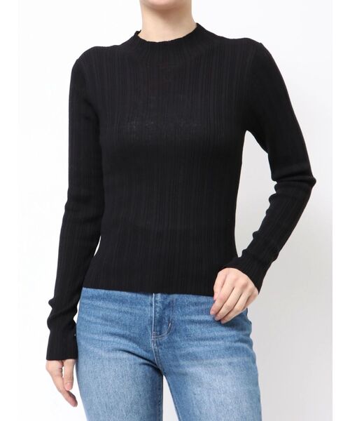 MERCURYDUO（マーキュリーデュオ）の「シアーランダムリブニット（ニット/セーター・レディース・オフホワイト/ダークブラウン/ベビーピンク/ブラック・FREE）」の2枚目の写真