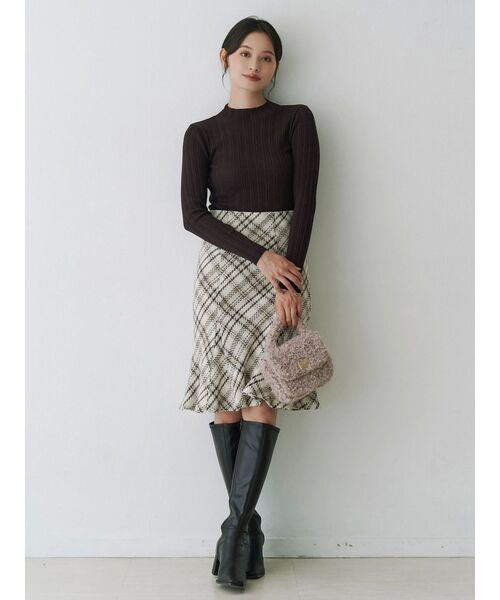 MERCURYDUO（マーキュリーデュオ）の「シアーランダムリブニット（ニット/セーター・レディース・オフホワイト/ダークブラウン/ベビーピンク/ブラック・FREE）」の6枚目の写真