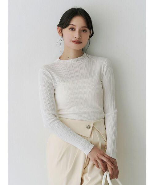 MERCURYDUO（マーキュリーデュオ）の「シアーランダムリブニット（ニット/セーター・レディース・オフホワイト/ダークブラウン/ベビーピンク/ブラック・FREE）」の12枚目の写真