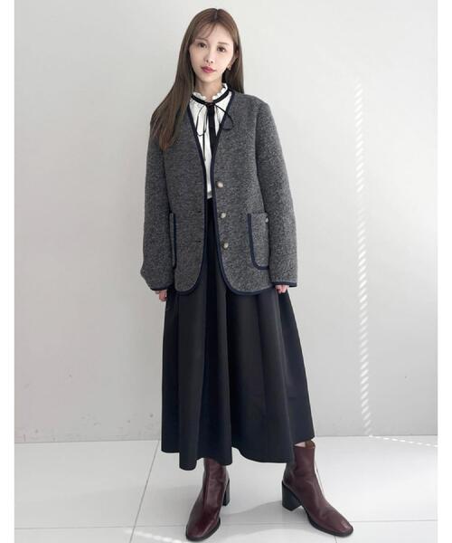 DRESSTERIOR(ドレステリア)の「チロリアンニットジャケット(ノーカラージャケット・レディース・ダークグレー/ブラック・34/36/38)」の14枚目の写真