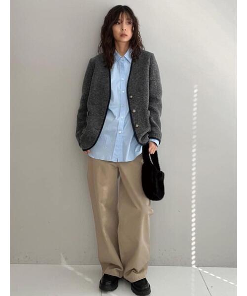 DRESSTERIOR(ドレステリア)の「チロリアンニットジャケット(ノーカラージャケット・レディース・ダークグレー/ブラック・34/36/38)」の15枚目の写真