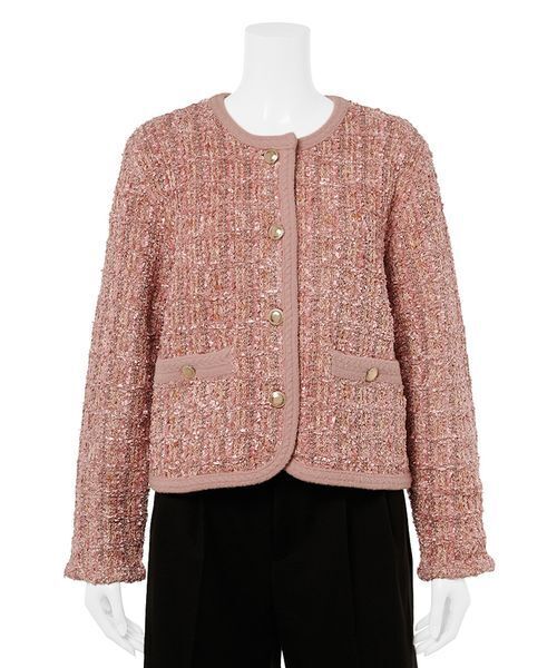 CELFORD（セルフォード）の「ツイードニットジャケット（テーラードジャケット・レディース・ピンク/アイボリー・F）」の4枚目の写真