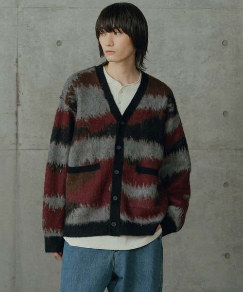 RATTLE TRAP（ラトルトラップ）の「カモフラ風Wジャガードカーディガン（ニット/セーター・メンズ・ネイビー/ボルドー・M/L）」の6枚目の写真