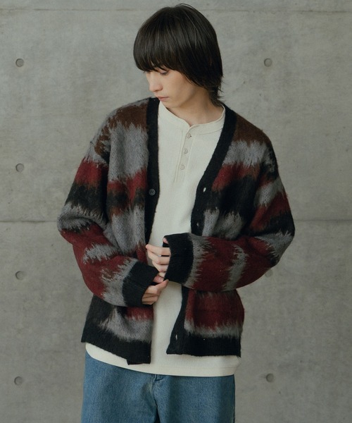 RATTLE TRAP（ラトルトラップ）の「カモフラ風Wジャガードカーディガン（ニット/セーター・メンズ・ネイビー/ボルドー・M/L）」の8枚目の写真