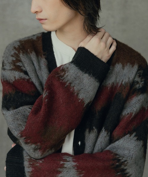 RATTLE TRAP（ラトルトラップ）の「カモフラ風Wジャガードカーディガン（ニット/セーター・メンズ・ネイビー/ボルドー・M/L）」の11枚目の写真