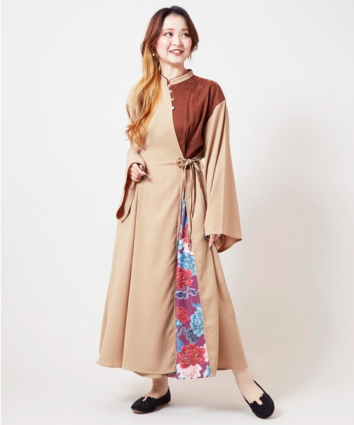 チャイハネ（チャイハネ）の「【チャイハネ】スラミアカシュクールワンピース（ワンピース・レディース・ベージュ/ブラック・FREE）」の3枚目の写真