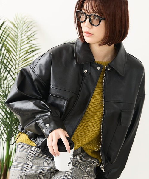 fort point(フォーポイント)の「【fort point/フォートポイント】フェイクレザー ショート丈 ブルゾン(ブルゾン・レディース・ブラック/ブラウン・FREE)」の8枚目の写真