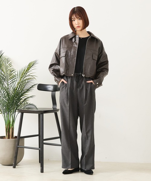 fort point(フォーポイント)の「【fort point/フォートポイント】フェイクレザー ショート丈 ブルゾン(ブルゾン・レディース・ブラック/ブラウン・FREE)」の10枚目の写真