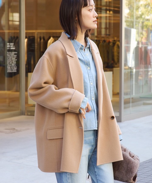 RIVE DROITE（リヴドロワ）の「【最高気温5度の寒い日に！/こなれ感抜群】ピークドラペルリバージャコット（その他アウター・レディース・グレー系その他/ブラウン/キャメル・FREE）」の3枚目の写真