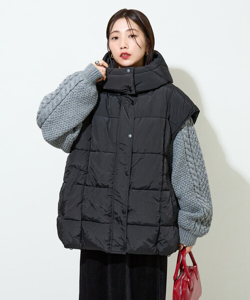限定展開 中綿キルト ボリューム フーディー ベスト（ダウン