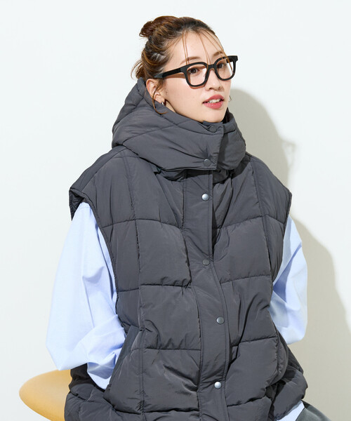 限定展開 中綿キルト ボリューム フーディー ベスト（ダウン