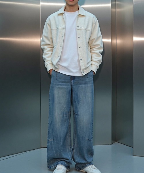 BENUSTA(ベヌスタ)の「A'GEM/9 × .kom 『BENUSTA /ベヌスタ』GEOMETRIC EMBOSS SNAP JACKET/ジオメトリックエンボス スナップジャケット(ブルゾン・メンズ・アイボリー/ブラック・L/XL)」の5枚目の写真