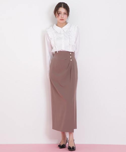 JILL by JILL STUART（ジルバイジルスチュアート）の「◇パール釦ラップタイトスカート（スカート・レディース・ブラウン/ブラック系その他・MEDIUM/SMALL）」の9枚目の写真