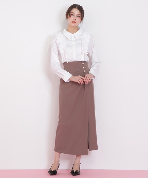 JILL by JILL STUART（ジルバイジルスチュアート）の「◇パール釦ラップタイトスカート（スカート・レディース・ブラウン/ブラック系その他・MEDIUM/SMALL）」の11枚目の写真