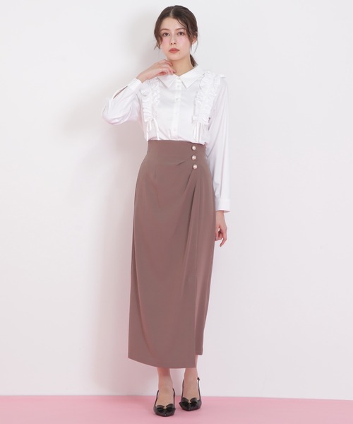 JILL by JILL STUART（ジルバイジルスチュアート）の「◇パール釦ラップタイトスカート（スカート・レディース・ブラウン/ブラック系その他・MEDIUM/SMALL）」の10枚目の写真