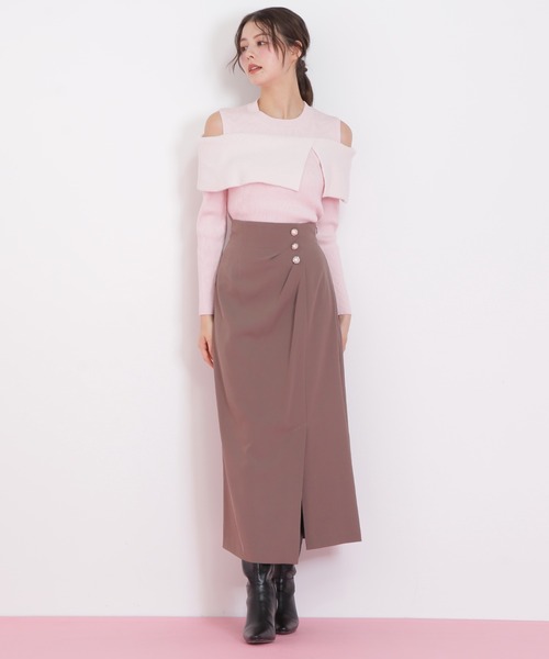 JILL by JILL STUART（ジルバイジルスチュアート）の「◇パール釦ラップタイトスカート（スカート・レディース・ブラウン/ブラック系その他・MEDIUM/SMALL）」の6枚目の写真