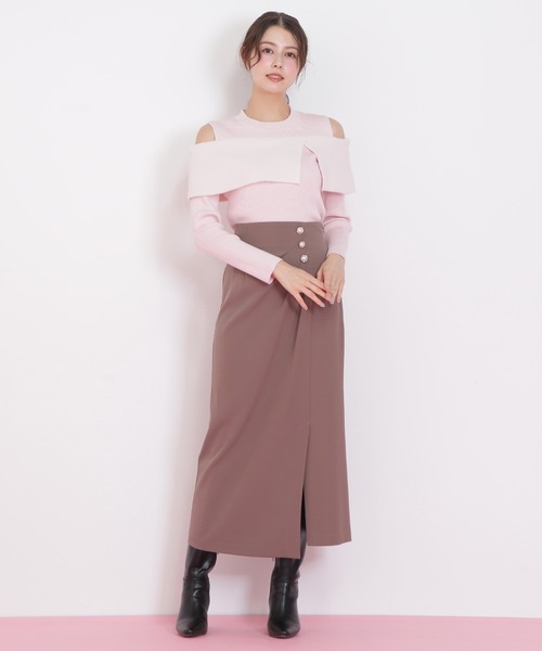 JILL by JILL STUART（ジルバイジルスチュアート）の「◇パール釦ラップタイトスカート（スカート・レディース・ブラウン/ブラック系その他・MEDIUM/SMALL）」の5枚目の写真