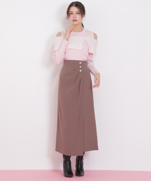 JILL by JILL STUART（ジルバイジルスチュアート）の「◇パール釦ラップタイトスカート（スカート・レディース・ブラウン/ブラック系その他・MEDIUM/SMALL）」の4枚目の写真