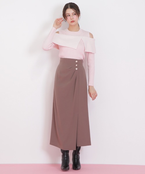 JILL by JILL STUART（ジルバイジルスチュアート）の「◇パール釦ラップタイトスカート（スカート・レディース・ブラウン/ブラック系その他・MEDIUM/SMALL）」の3枚目の写真