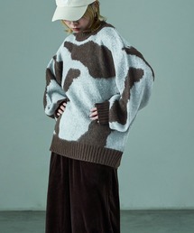 マーブル柄 シャギーニット オーバーサイズ プルオーバー