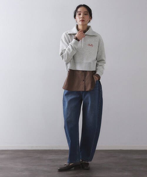 OPAQUE.CLIP(オペークドットクリップ)の「ロゴ刺繍ハーフジップトップス【洗濯機OK】(Tシャツ/カットソー・レディース・ネイビー/グレー・36/38/40)」の4枚目の写真