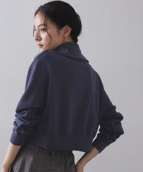 OPAQUE.CLIP(オペークドットクリップ)の「ロゴ刺繍ハーフジップトップス【洗濯機OK】(Tシャツ/カットソー・レディース・ネイビー/グレー・36/38/40)」の7枚目の写真